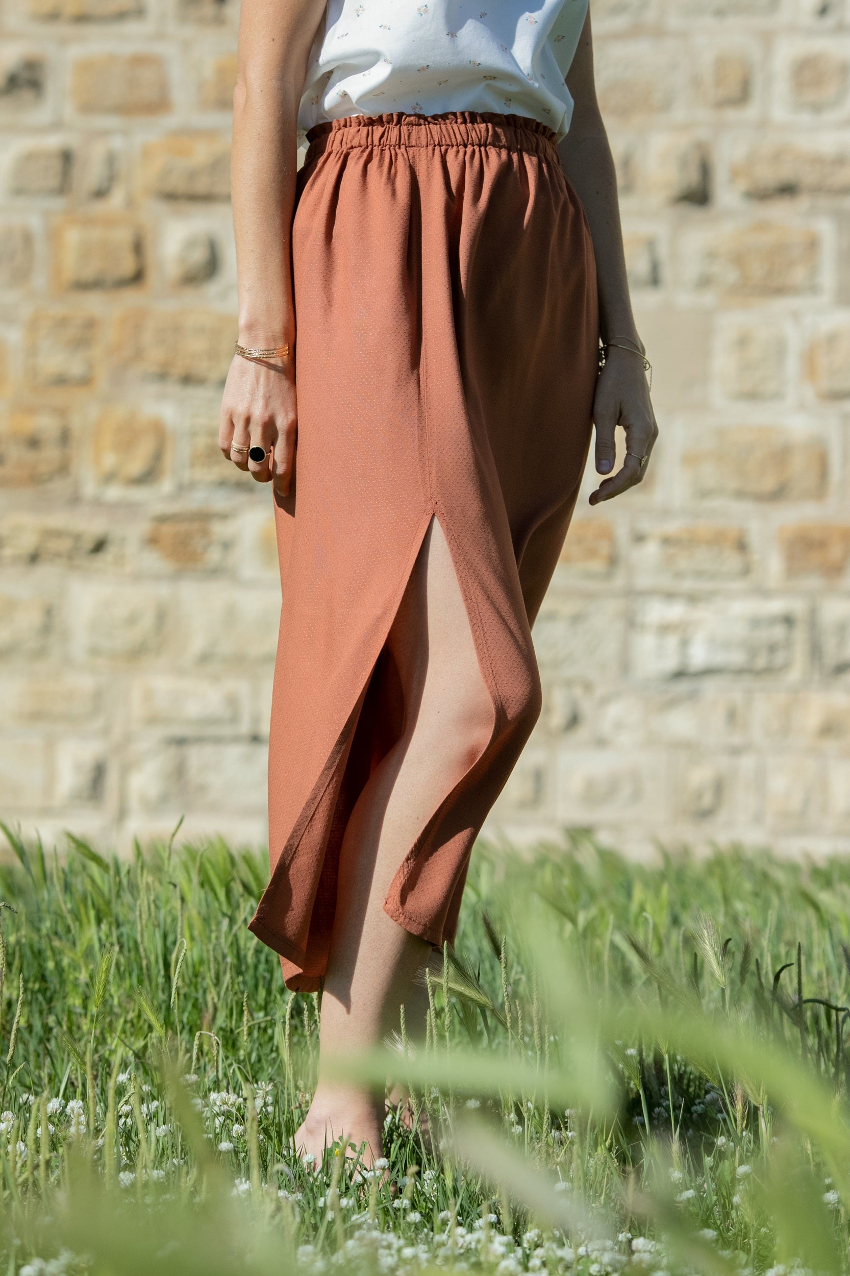 Jupe longue fendue Mélanie Ocre