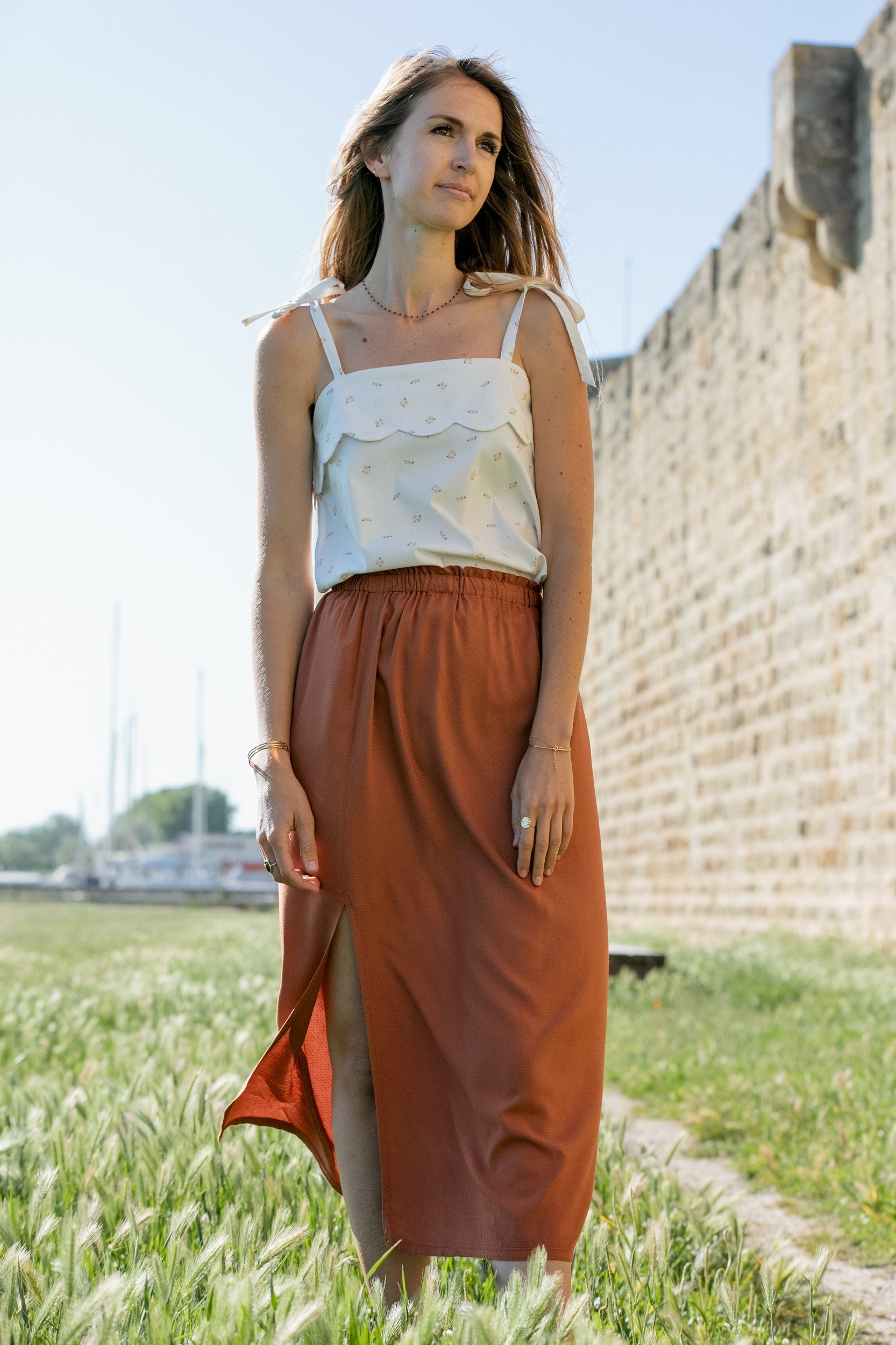Jupe longue fendue Mélanie Ocre