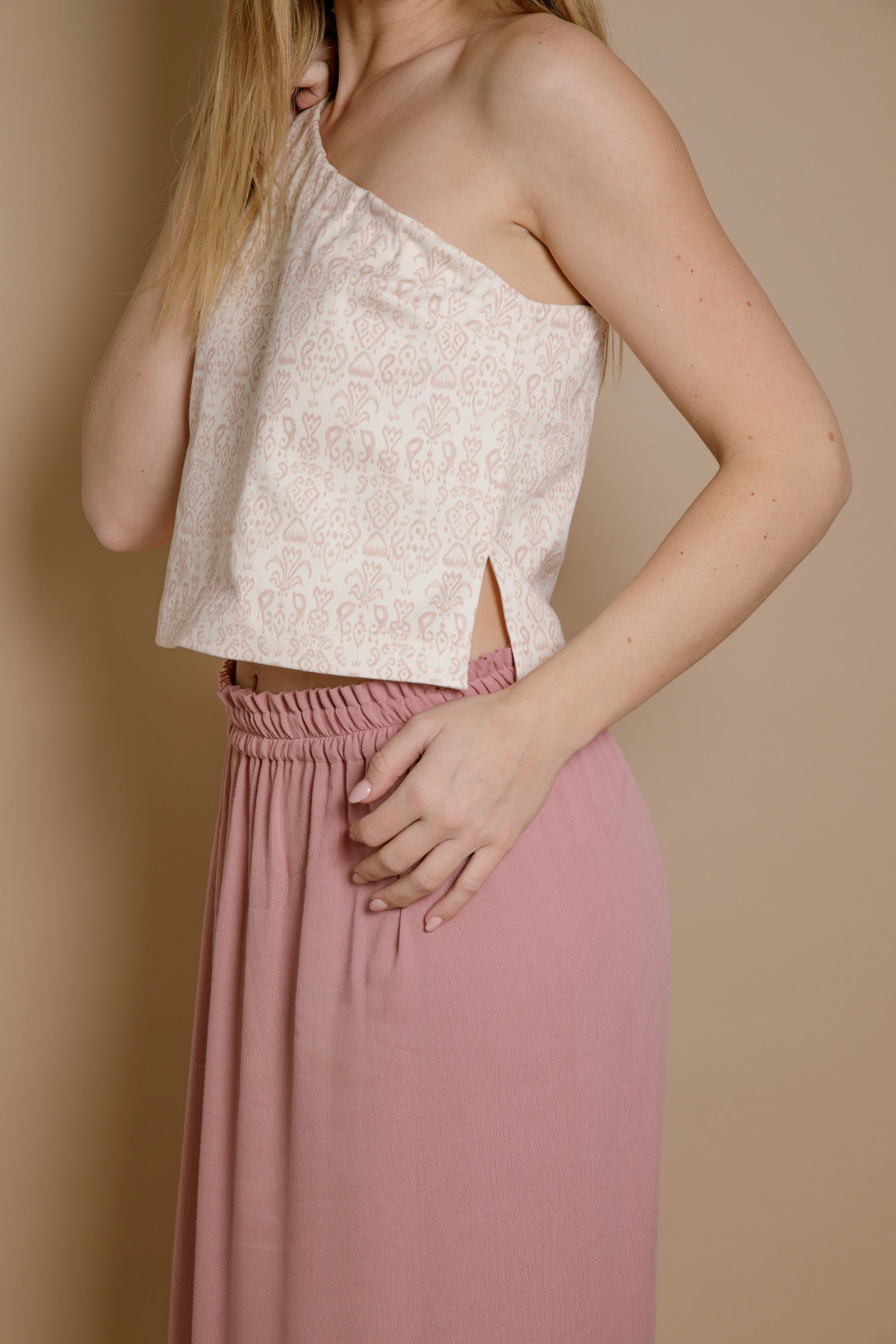 Jupe longue fendue Mélanie Vieux Rose
