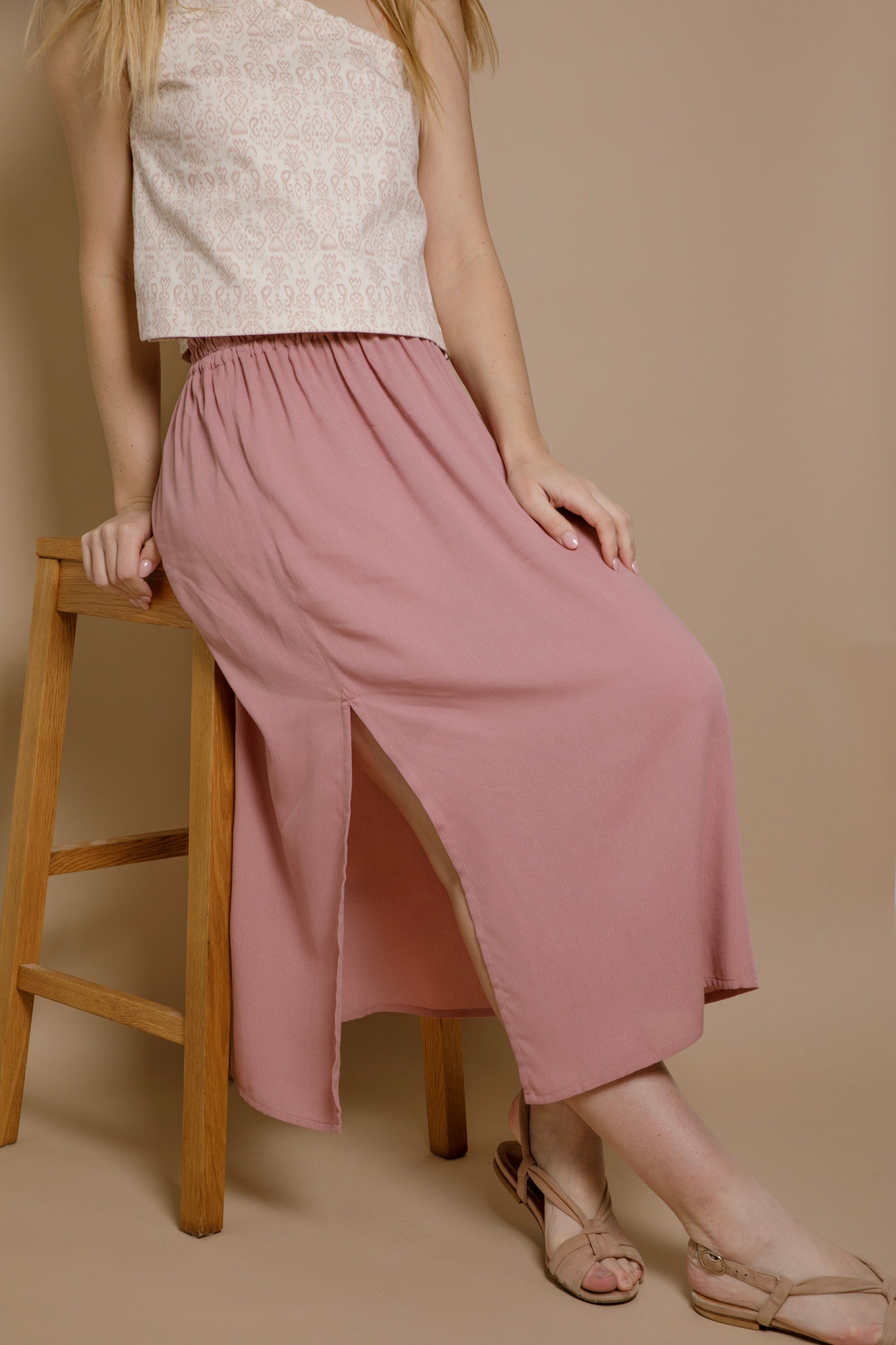 Jupe longue fendue Mélanie Vieux Rose