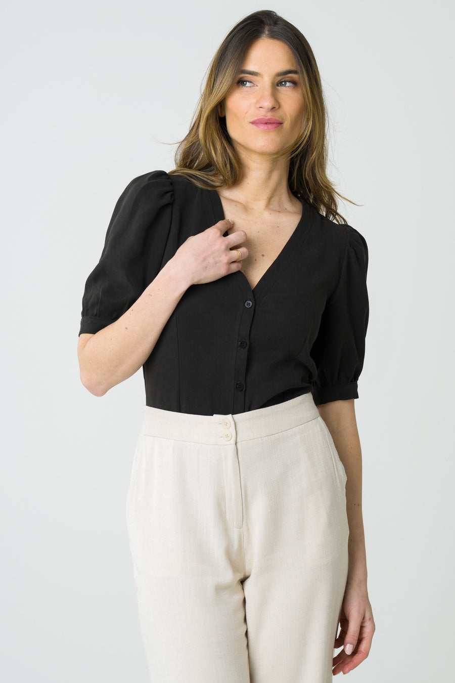 Tencel-Bluse Aster Schwarz