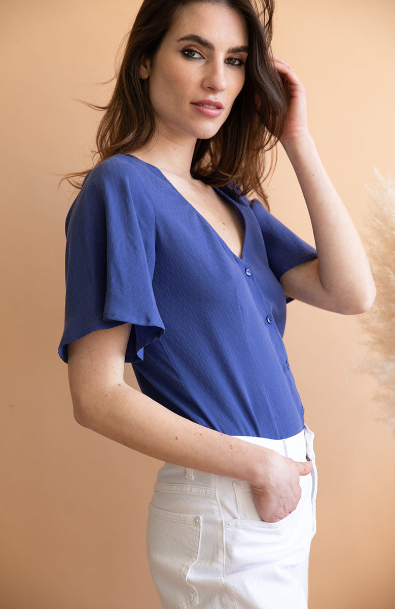 Blouse Lys Réversible Bleue Roi