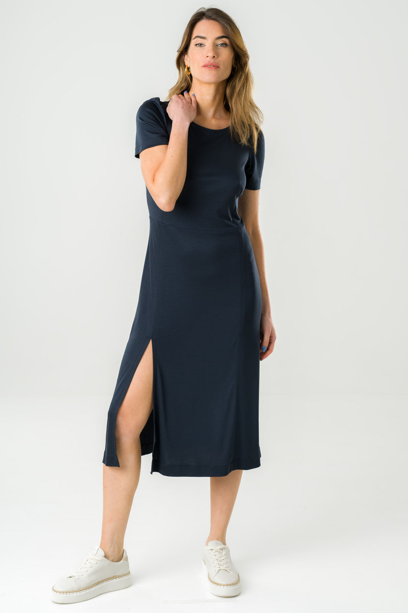 Robe mi-longue en Tencel Victoria marine