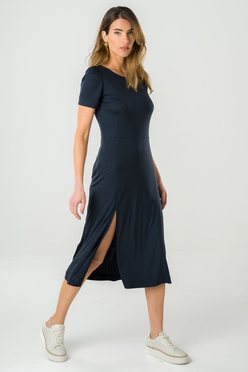 Robe mi-longue en Tencel Victoria marine