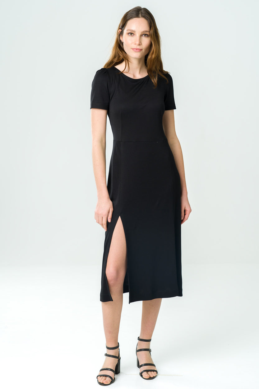 Robe mi-longue en Tencel Victoria noire