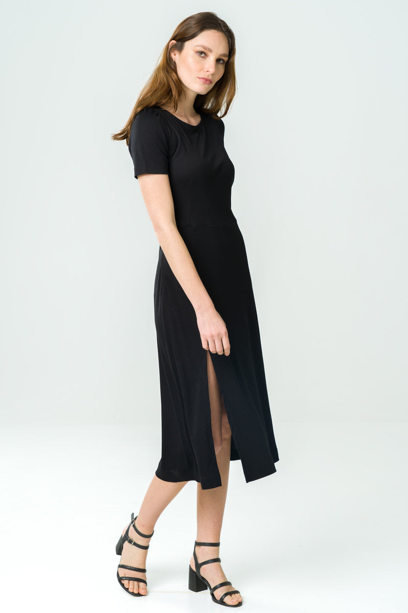 Robe mi-longue en Tencel Victoria noire