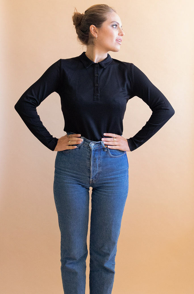 Polo Femme Mélisse Noir en Tencel