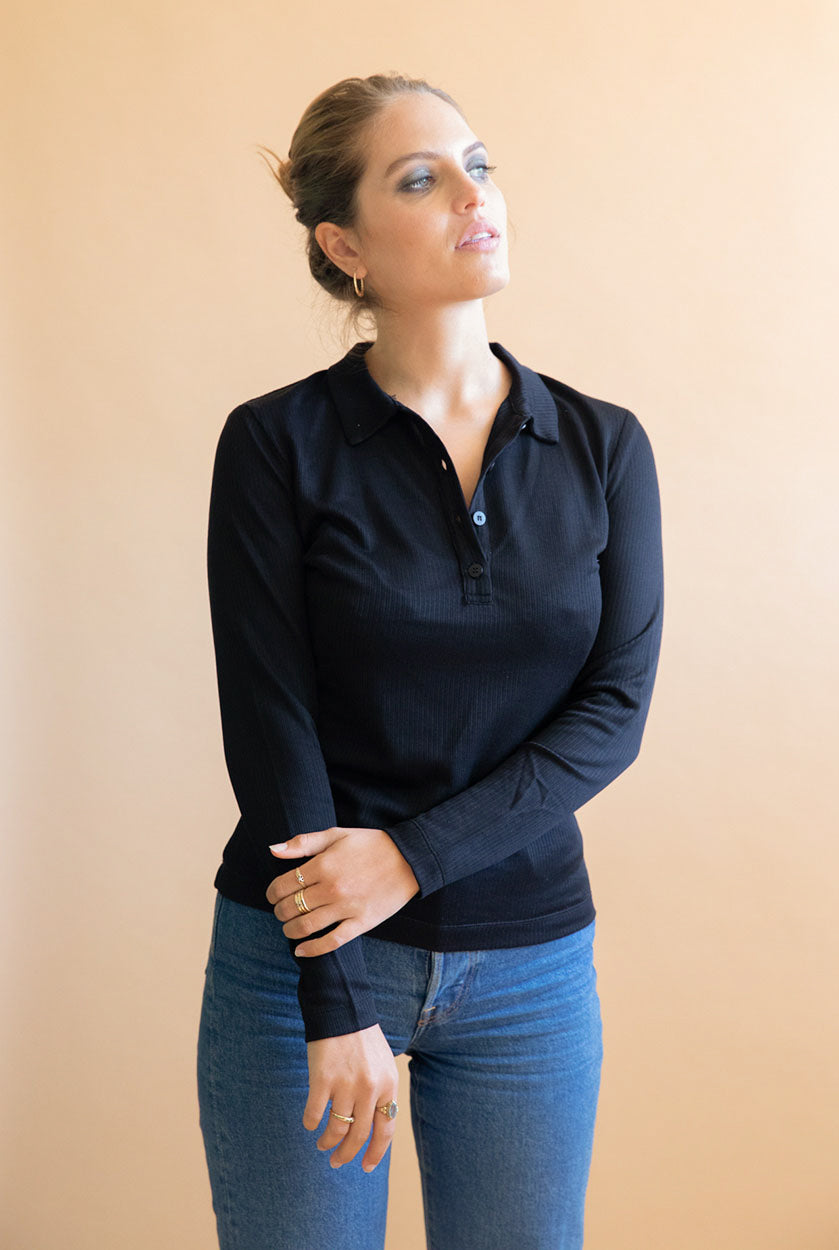 Polo Femme Mélisse Noir en Tencel