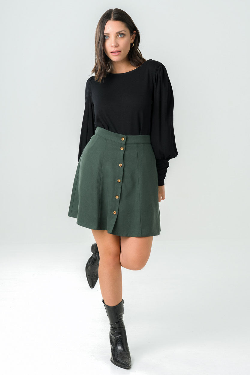 Short buttoned skirt Parrotia Forest green