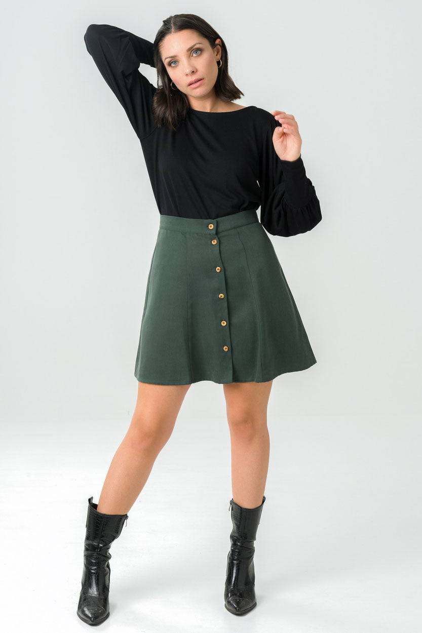 Short buttoned skirt Parrotia Forest green