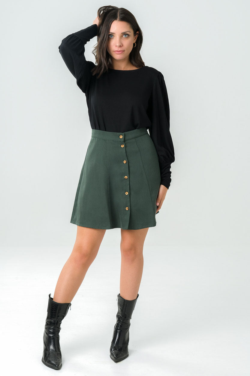 Short buttoned skirt Parrotia Forest green