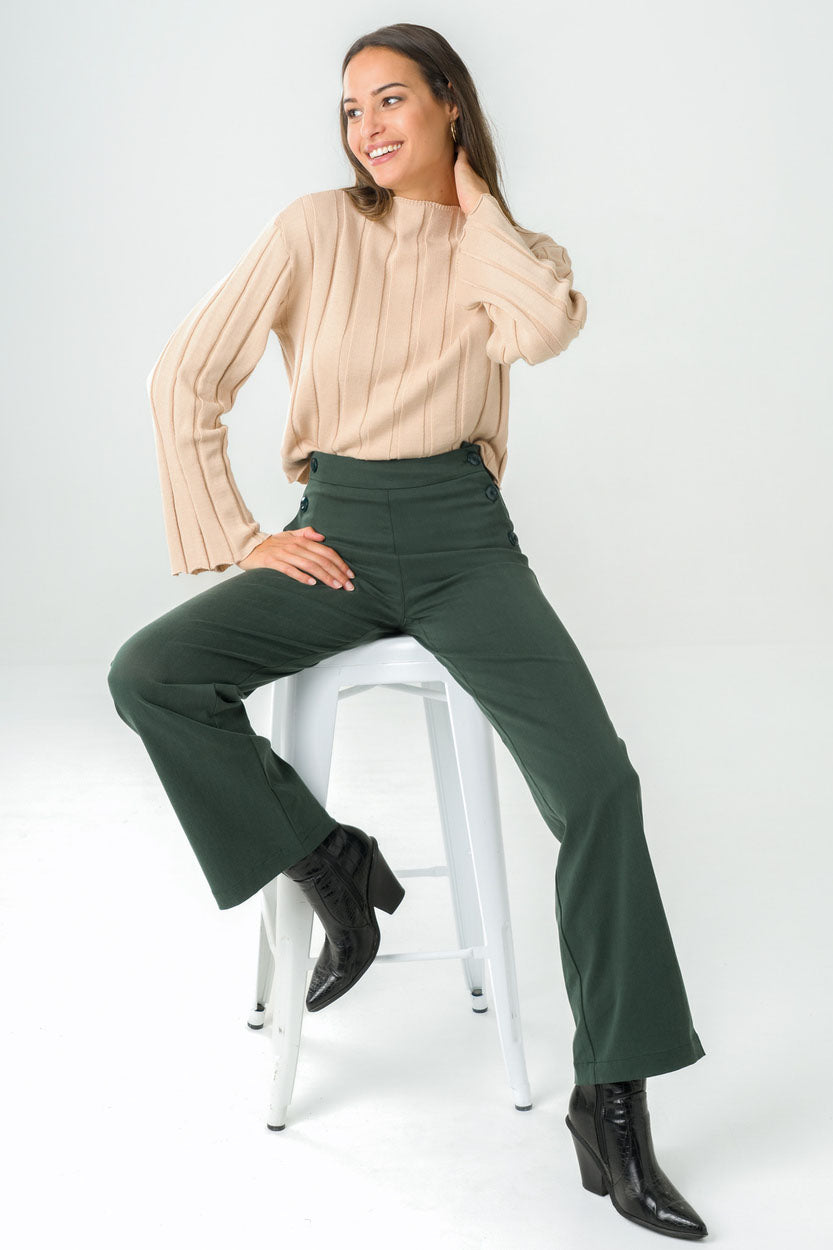 Pantalon femme taille haute Tamier vert