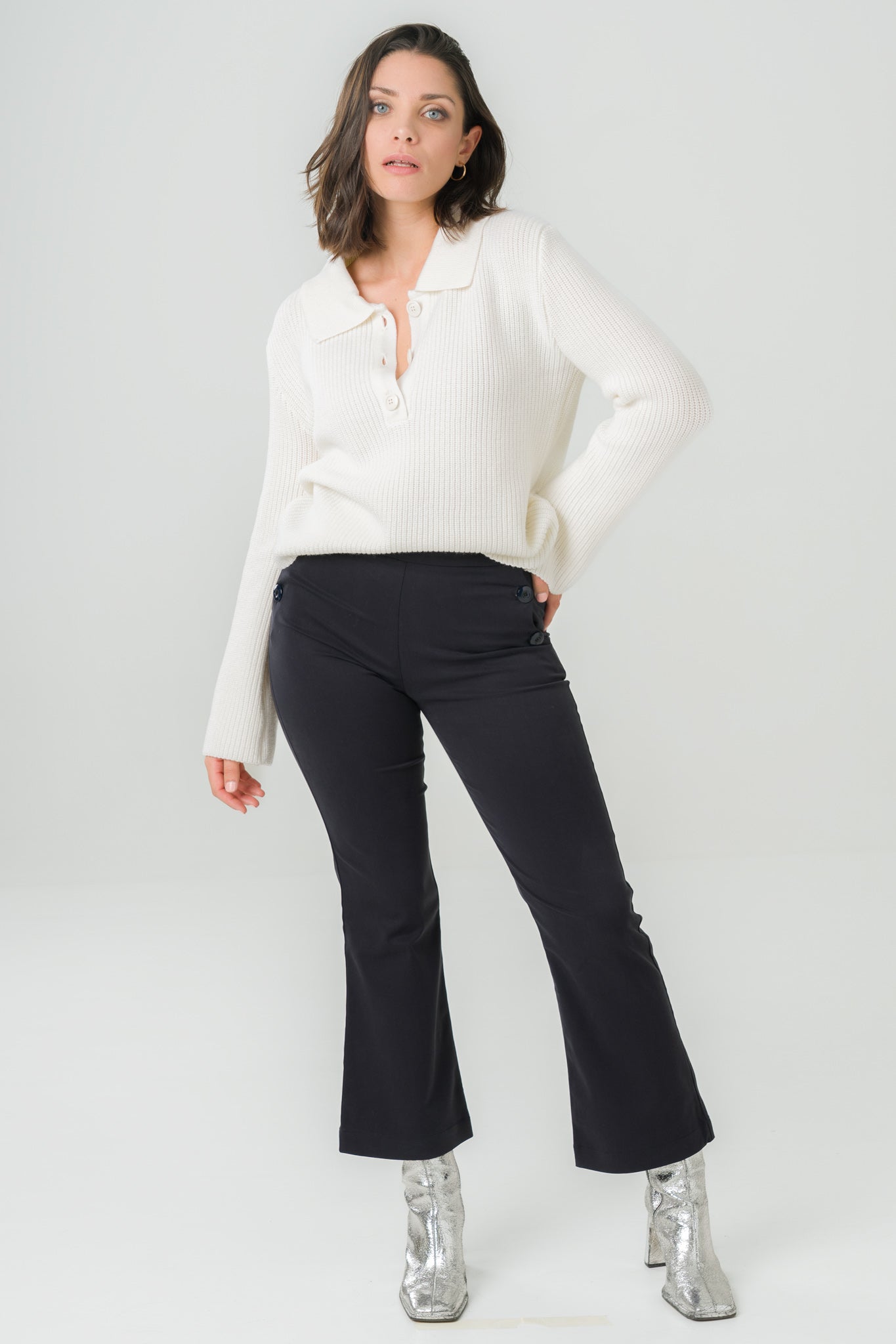 Wool polo sweater Torreya White