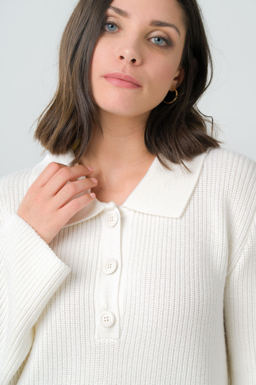 Wool polo sweater Torreya White