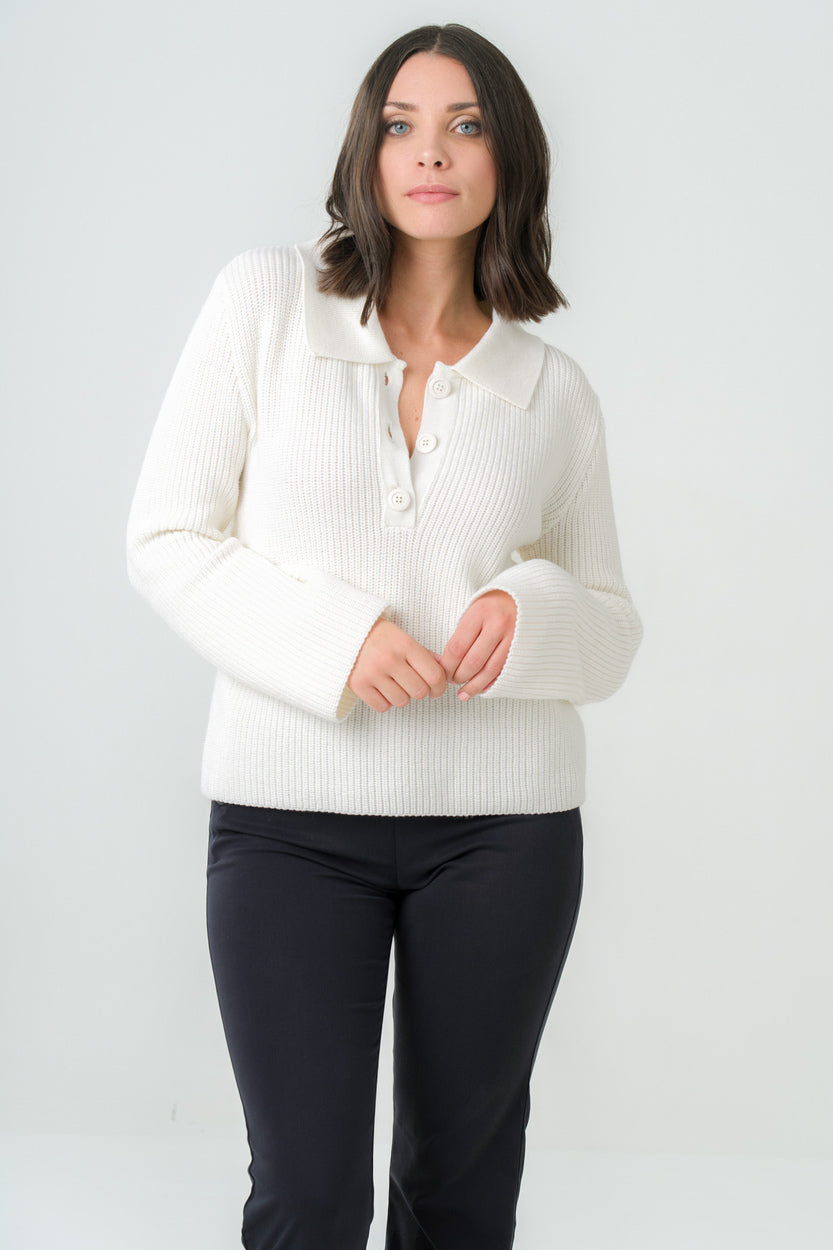 Wool polo sweater Torreya White