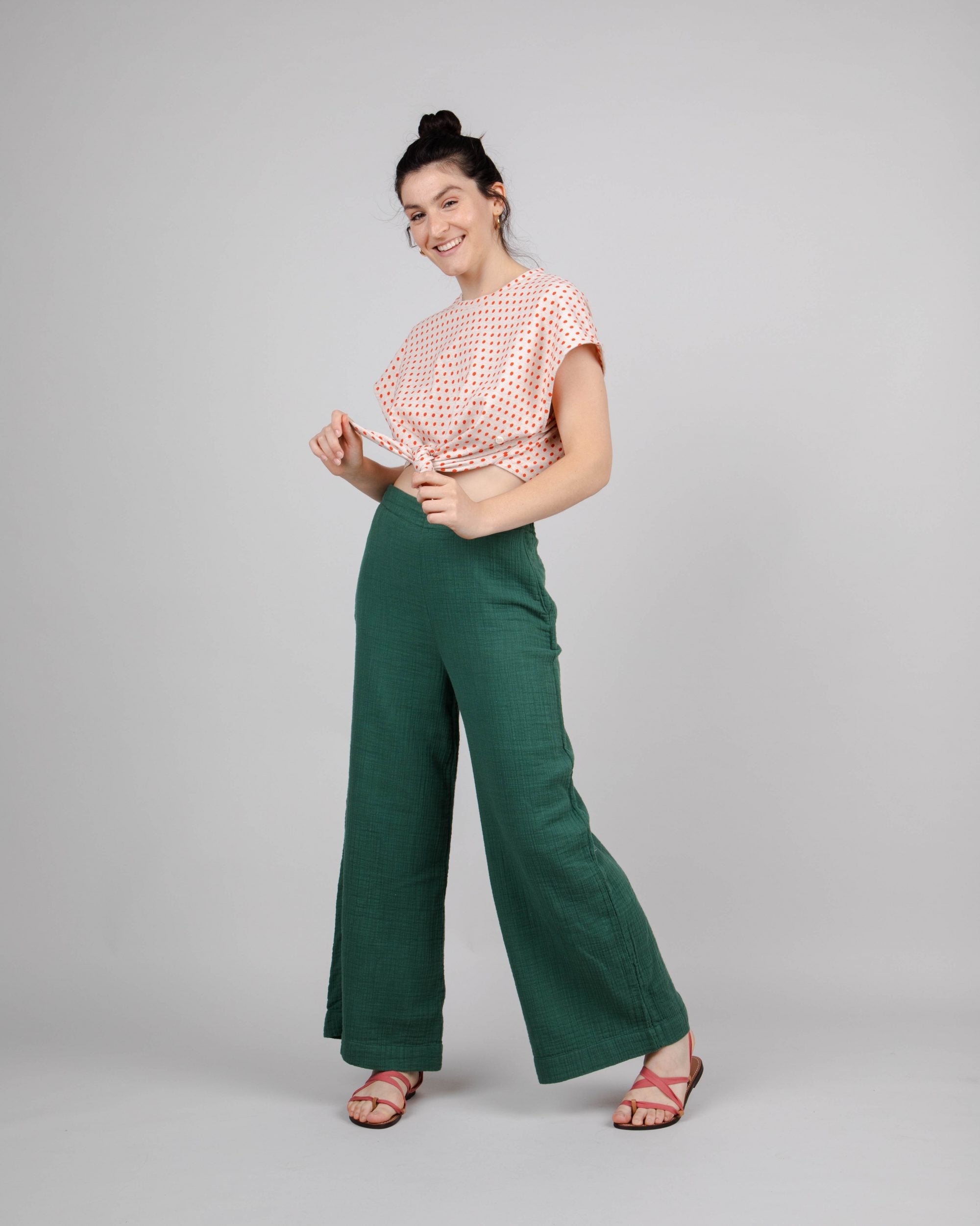 Pantalon ample pour femme vert en coton bio 