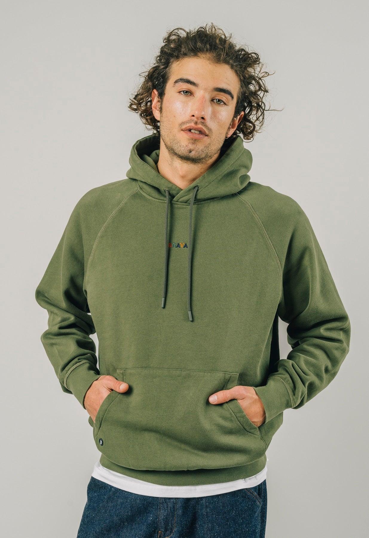 Sweat à capuche khaki en coton bio 