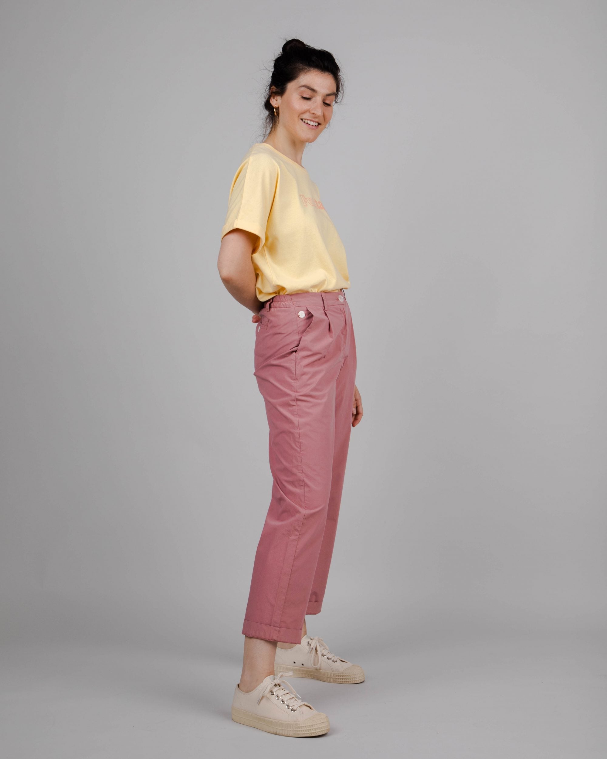 Chino femme 7/8ème vieux rose en coton bio 