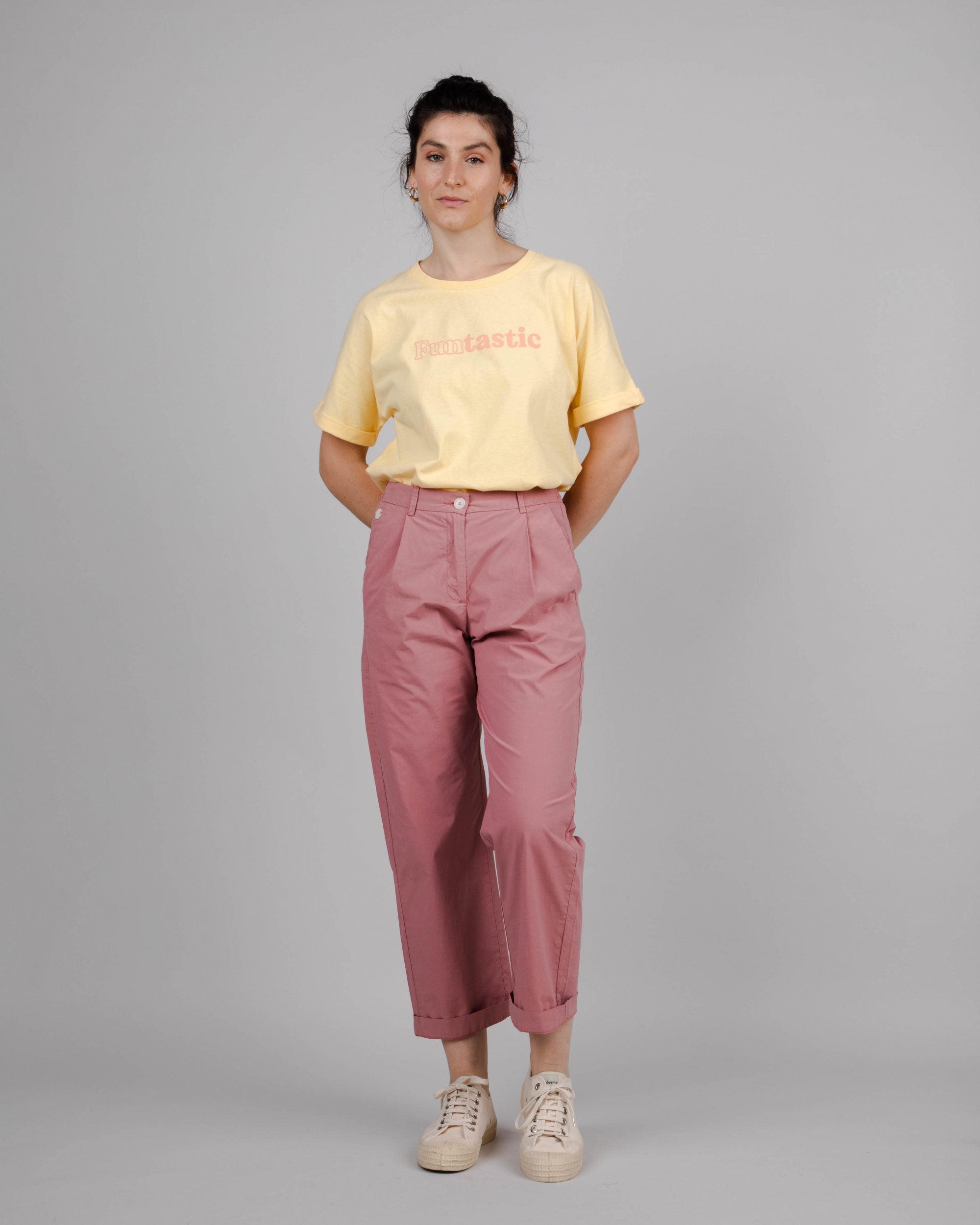 Chino femme 7/8ème vieux rose en coton bio 