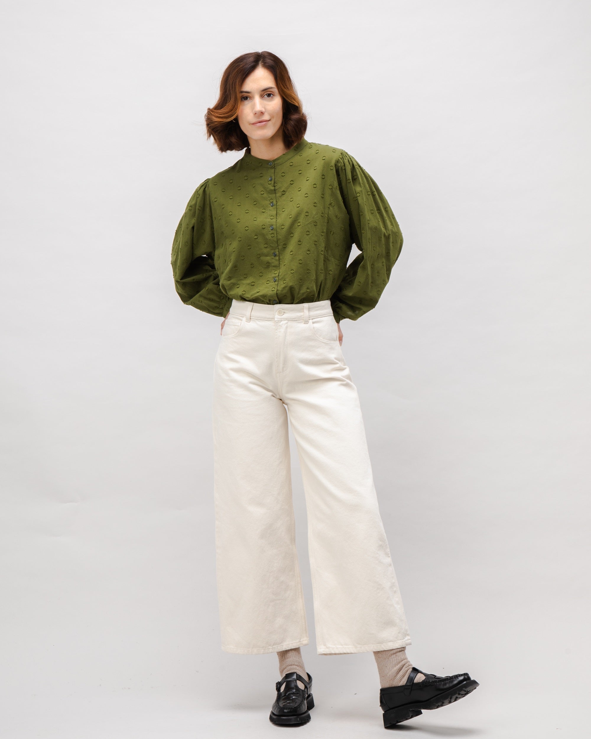 Green polka dot Boho Blouse
