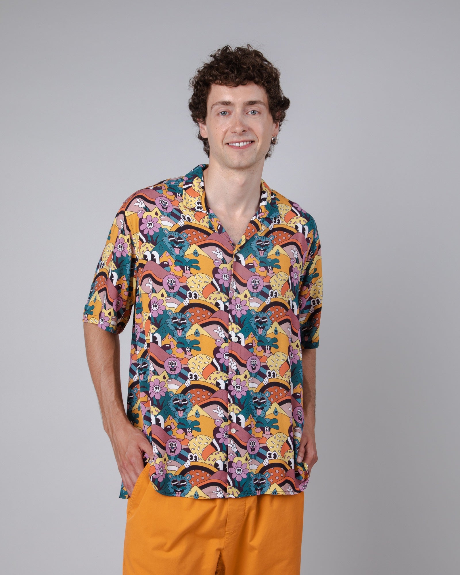 Men summer shirt Aloha Yellow