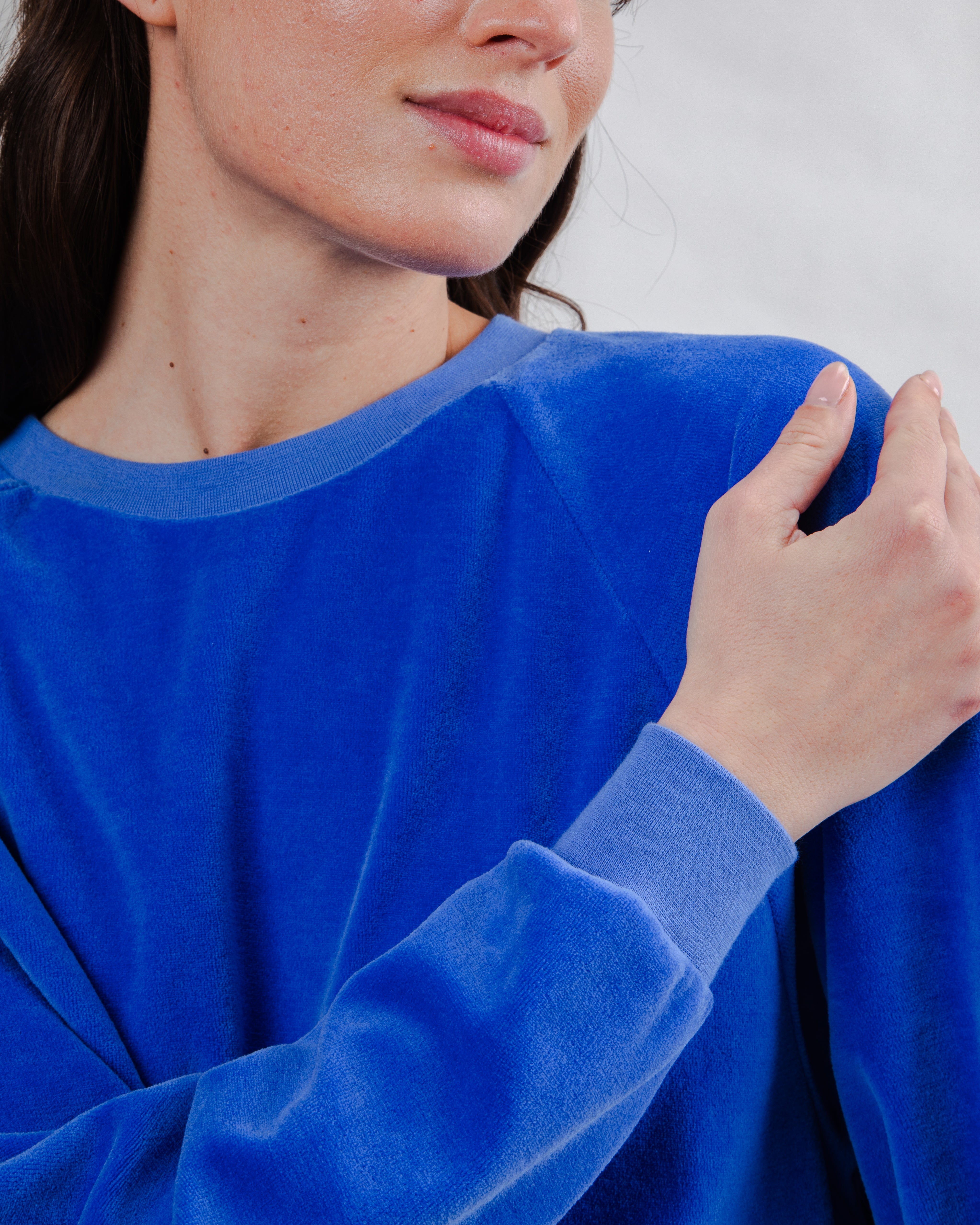 Blau Samt-Sweatshirt