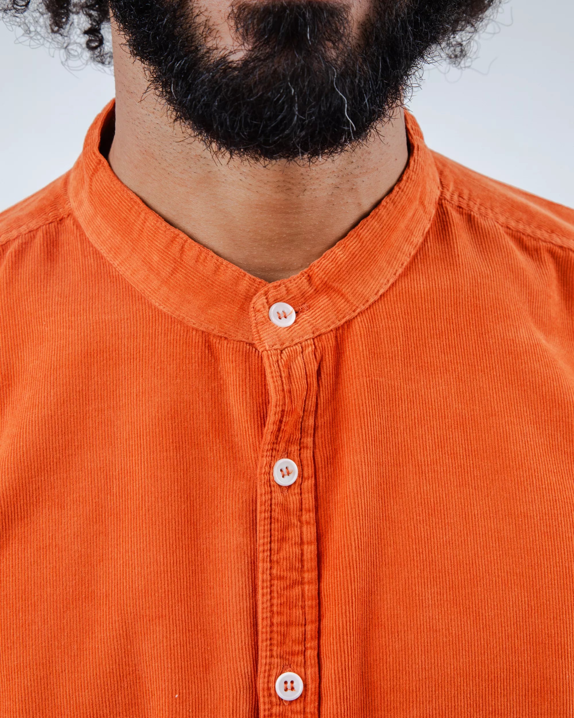 Orange babycord shirt with mandarin collar