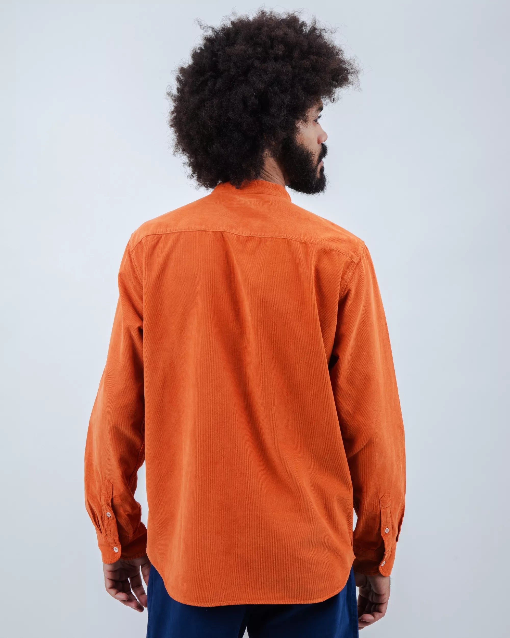 Orange babycord shirt with mandarin collar
