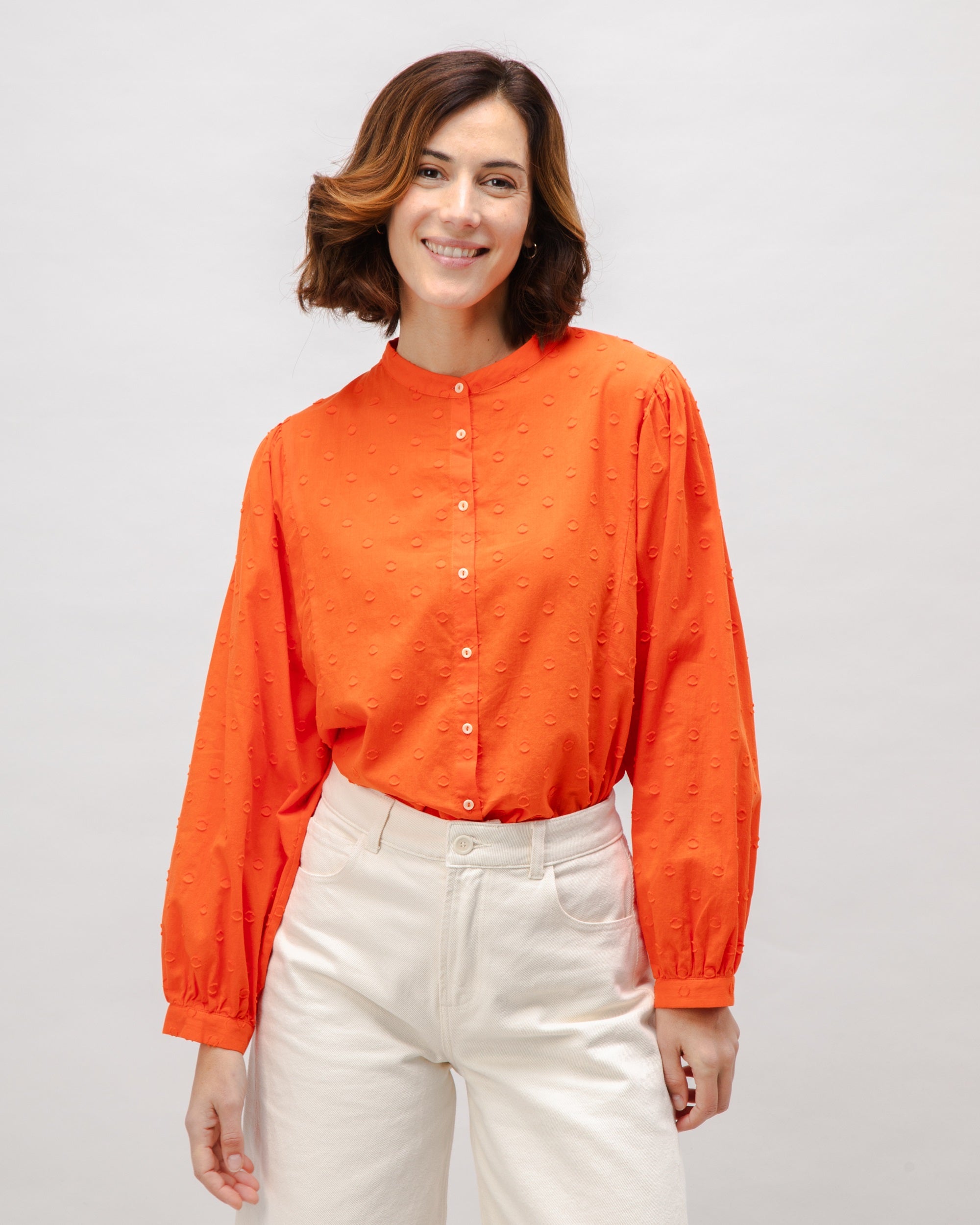 Chemisier romantique orange à pois