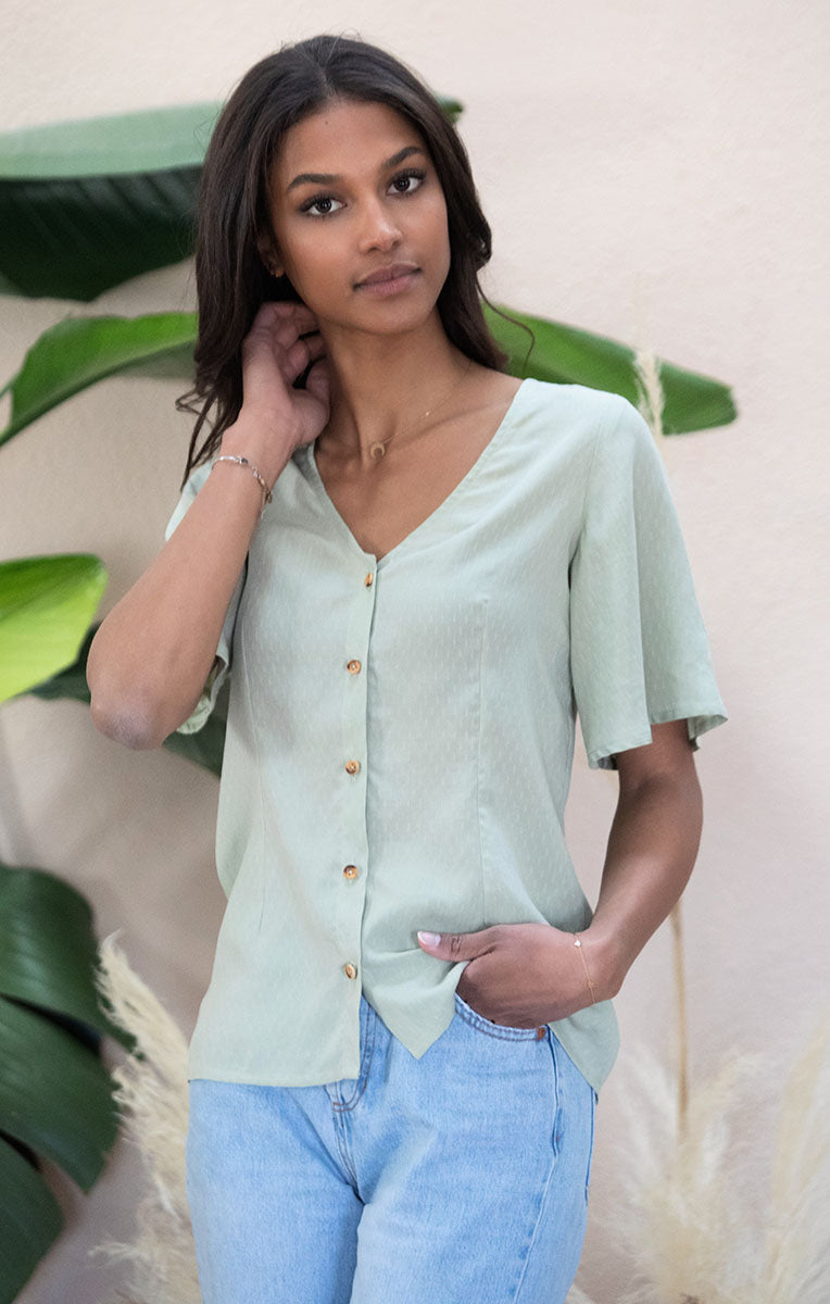 Blouse Lys Réversible Vert Matcha