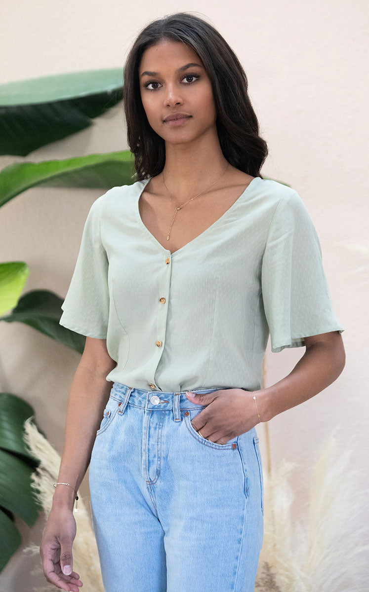 Blouse Lys Réversible Vert Matcha