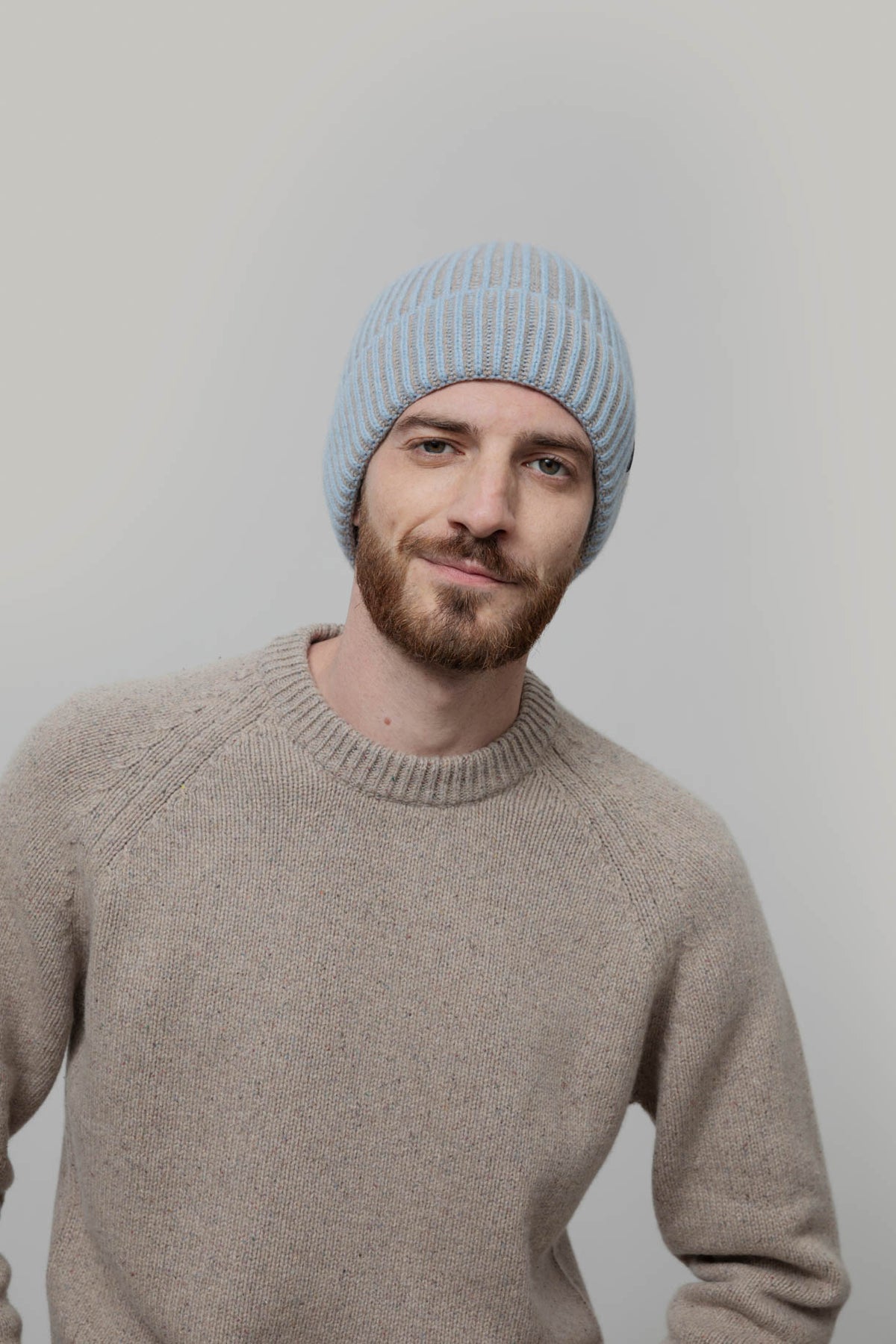 Kaschmirmütze Teo Blau-Beige