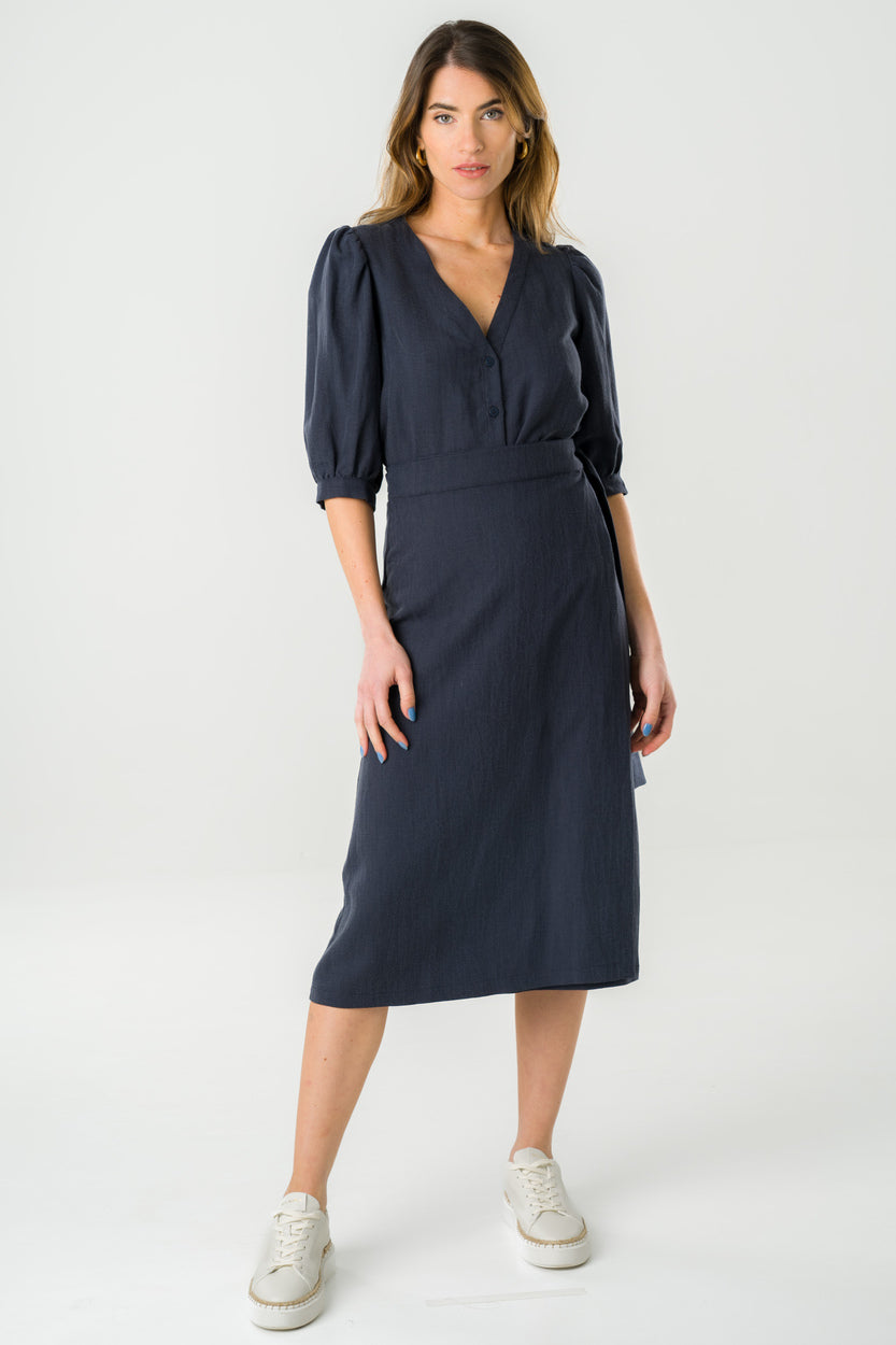 Robe mi-longue en Tencel Victoria noire 