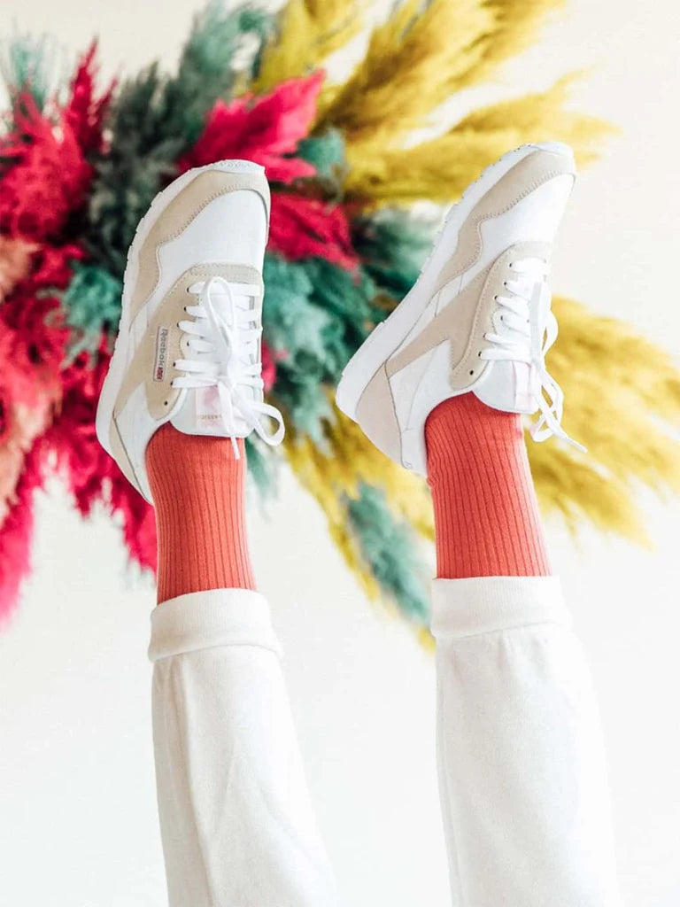 Ribbed Coral Red Socks