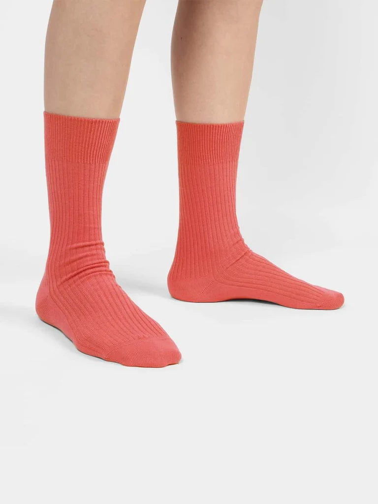 Ribbed Coral Red Socks