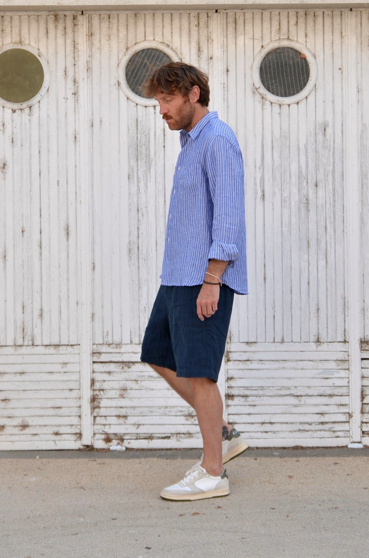Chemise homme en lin bleu chambray