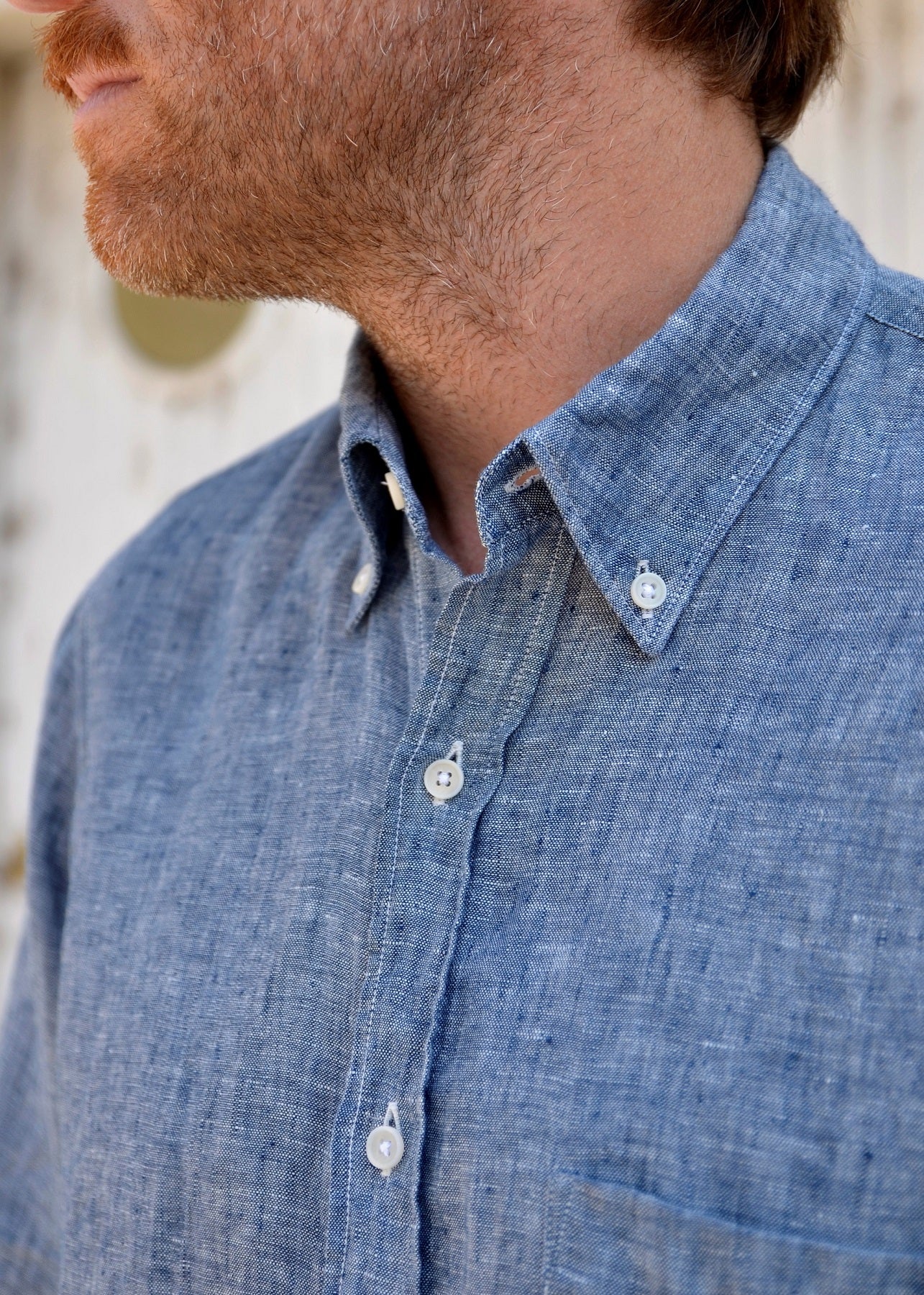 Chemise homme en lin bleu chambray