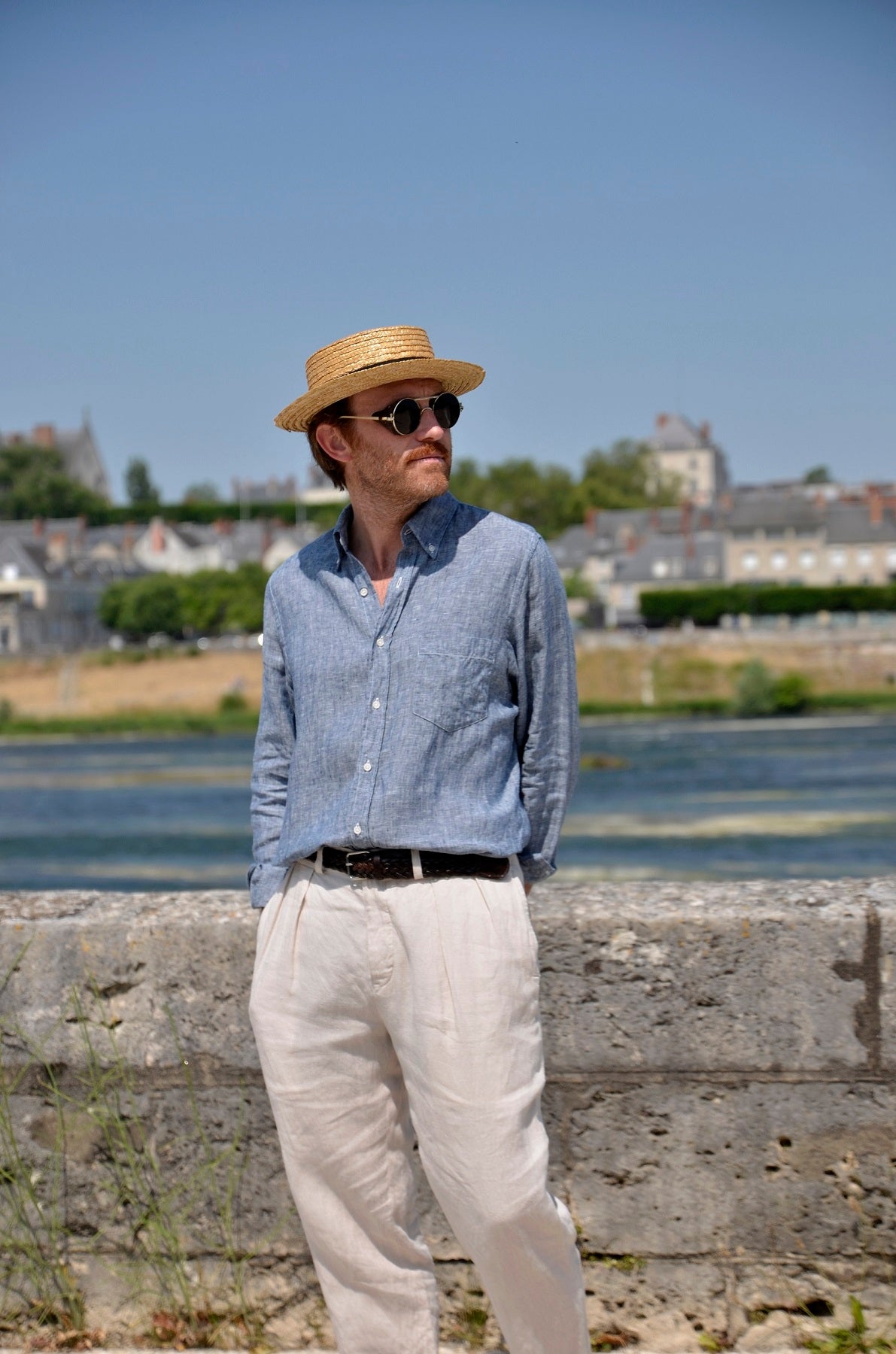 Men's chambray blue linen shirt - Main Image