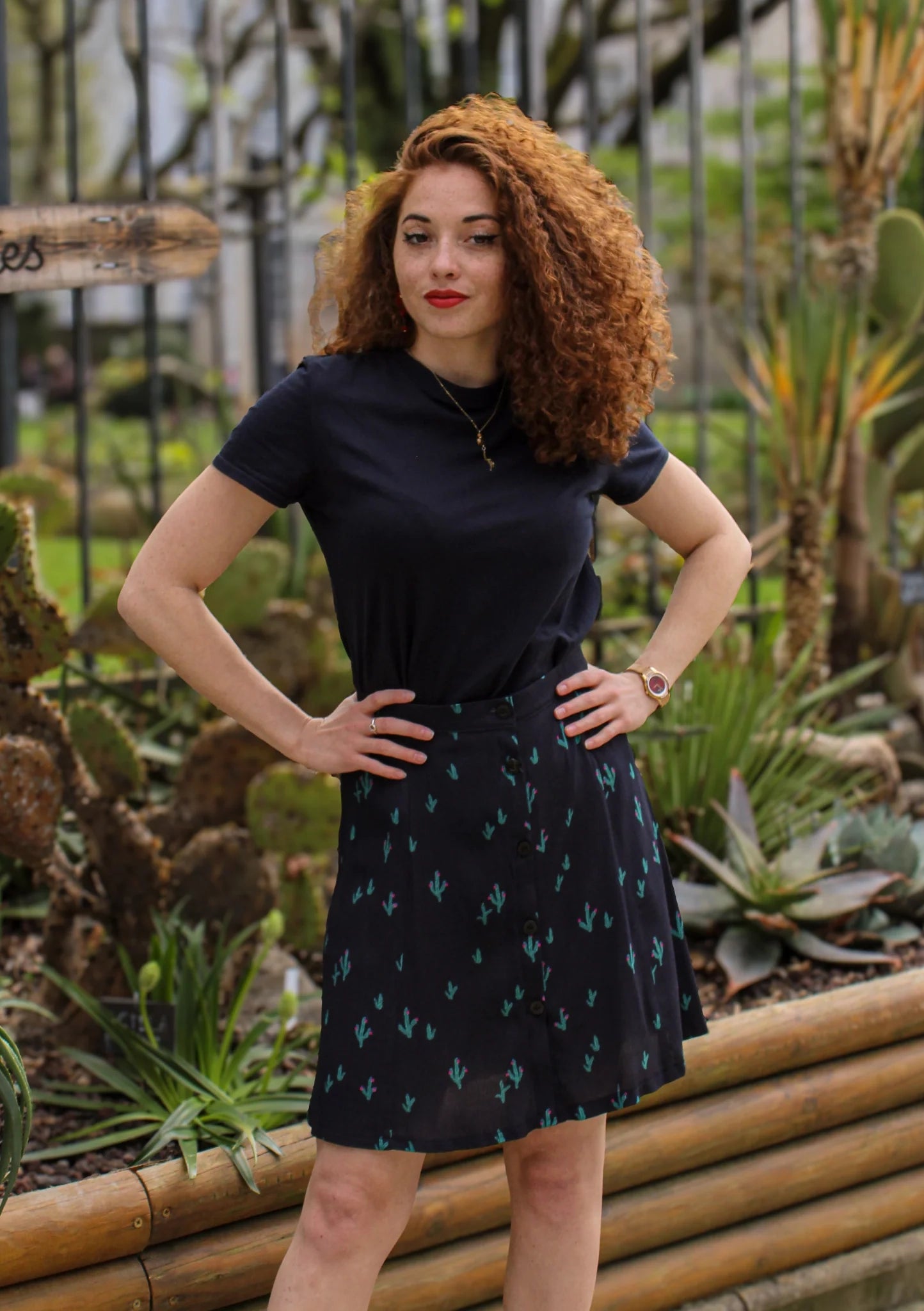 Short buttoned skater skirt - Cactus