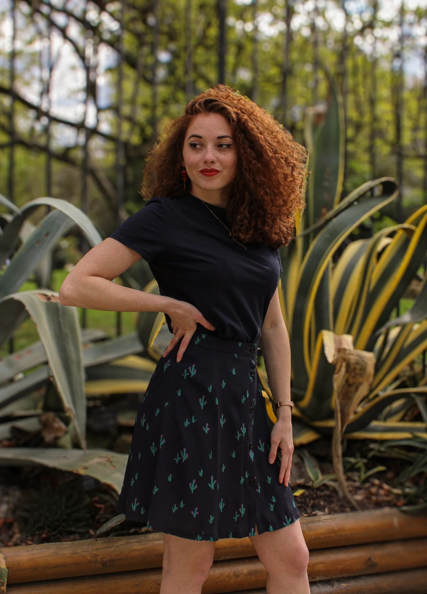 Short buttoned skater skirt - Cactus