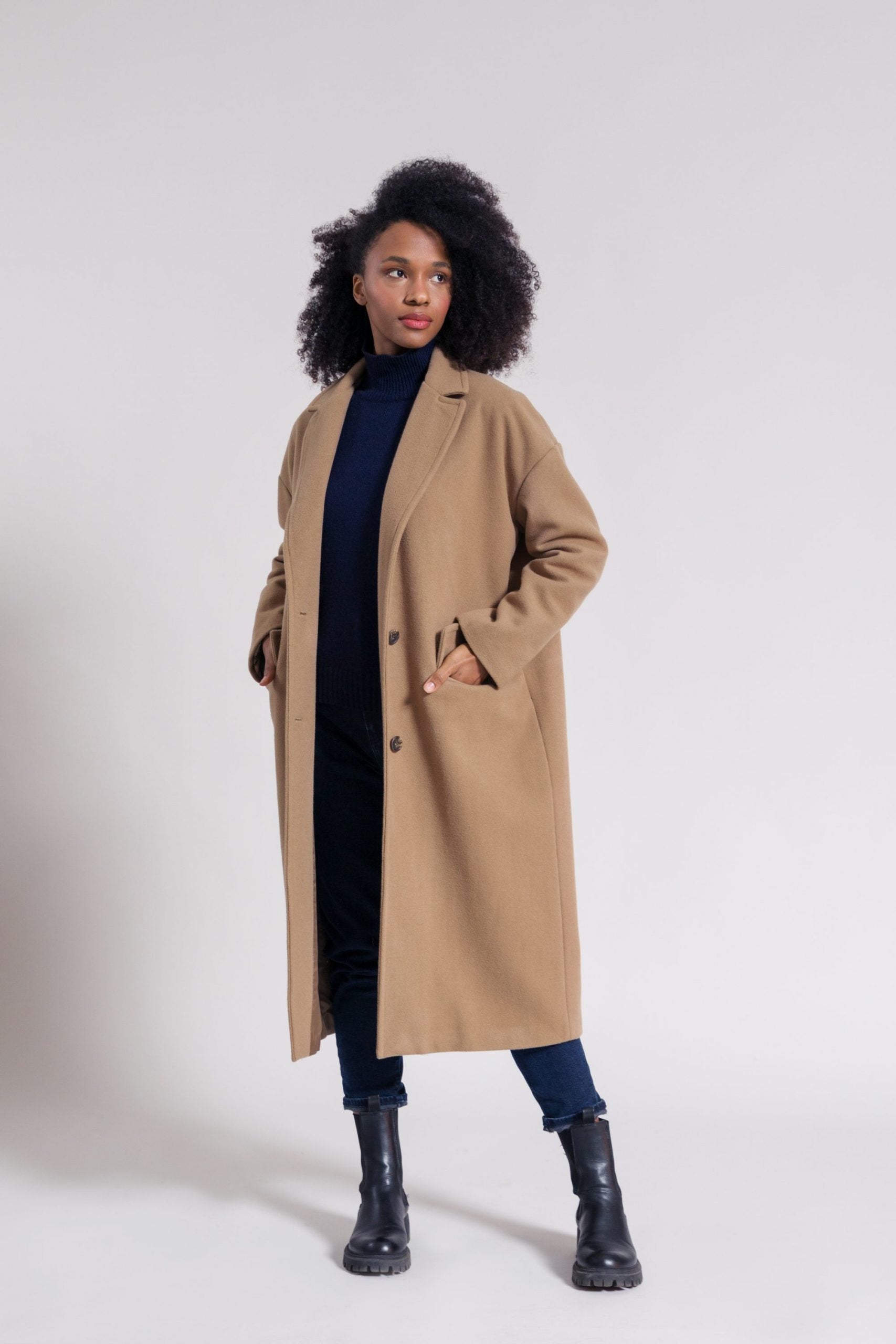 Manteau Femme Ceinturée Veste Noire Ceinturée En Laine Mélangé