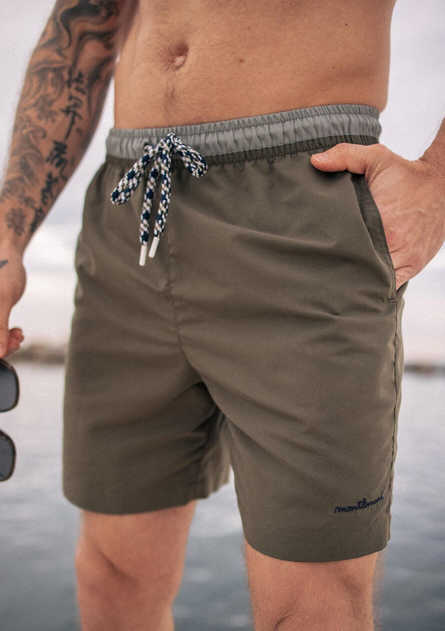 Short de bain recyclé Plongeon Kaki