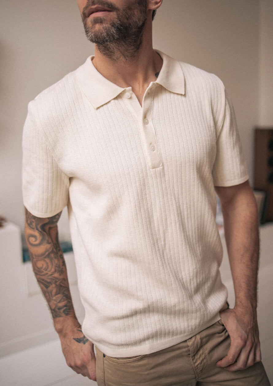 Men's organic cotton polo shirt Dune Ecru