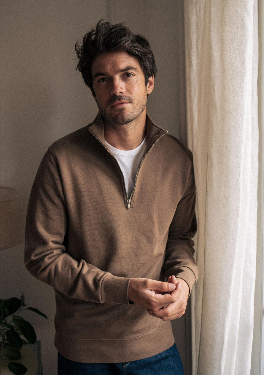 Trucker neck sweatshirt Union brown