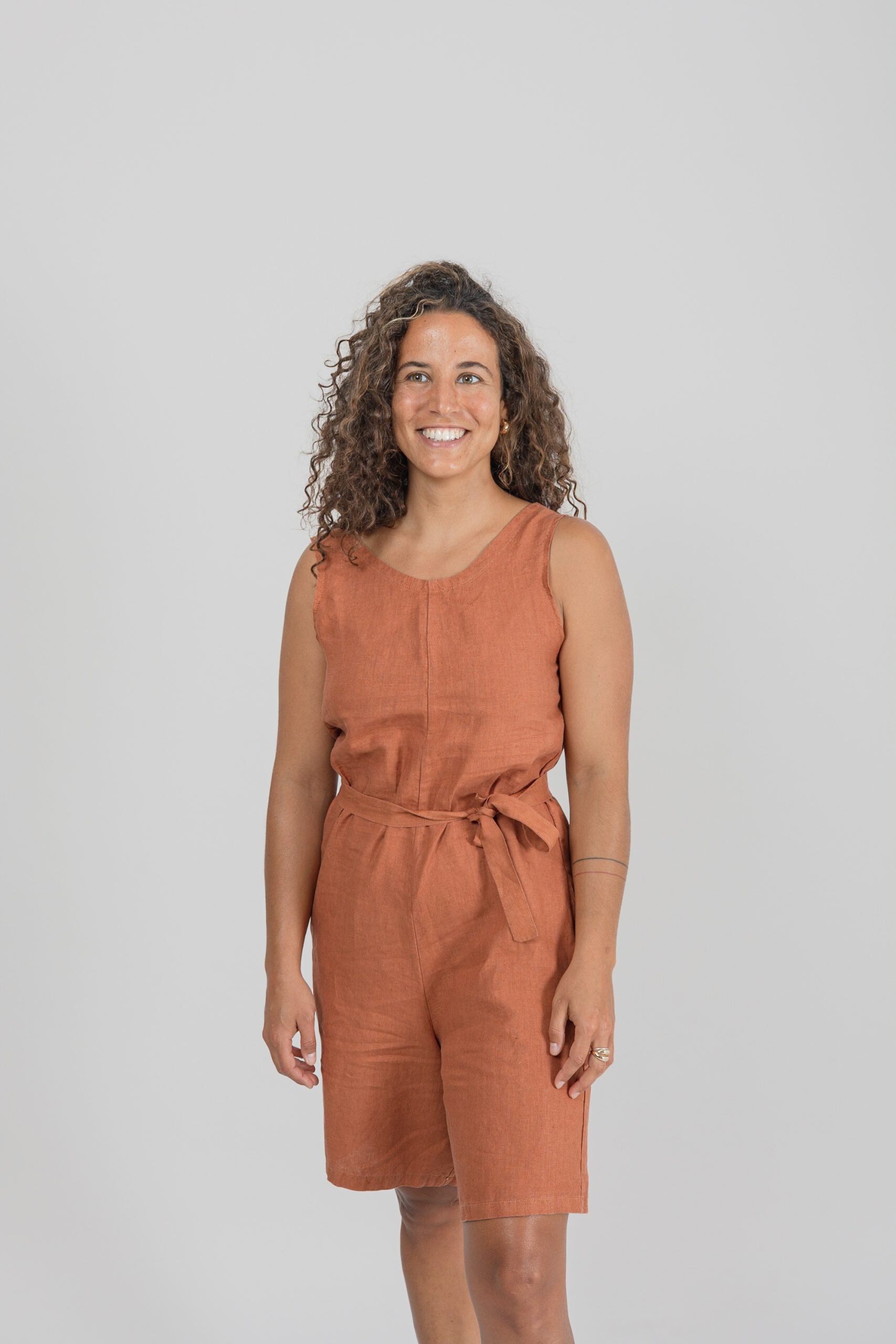 Salopette courte femme en lin Daisy Terracotta