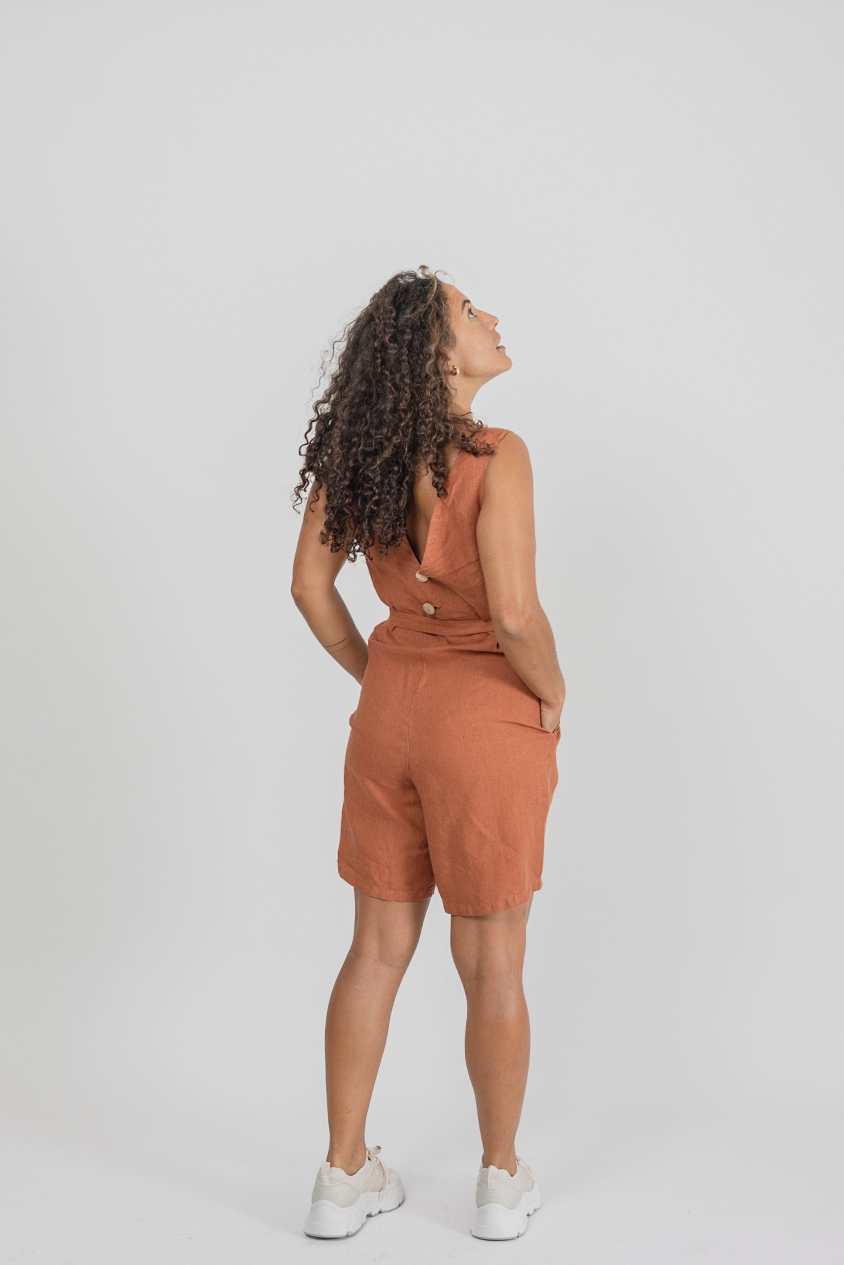 Salopette courte femme en lin Daisy Terracotta 