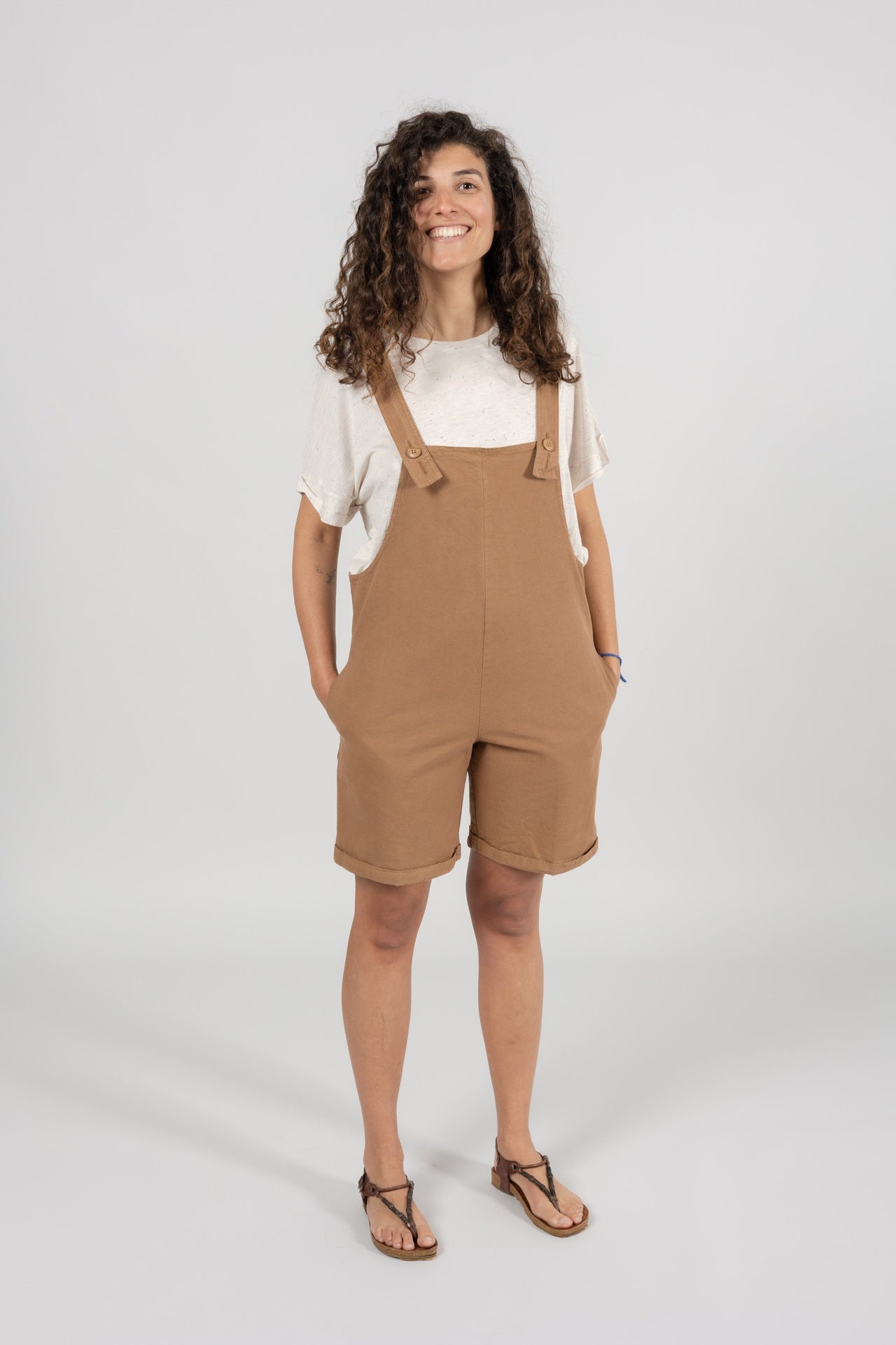 Salopette short femme en coton bio Nazare Terracotta 