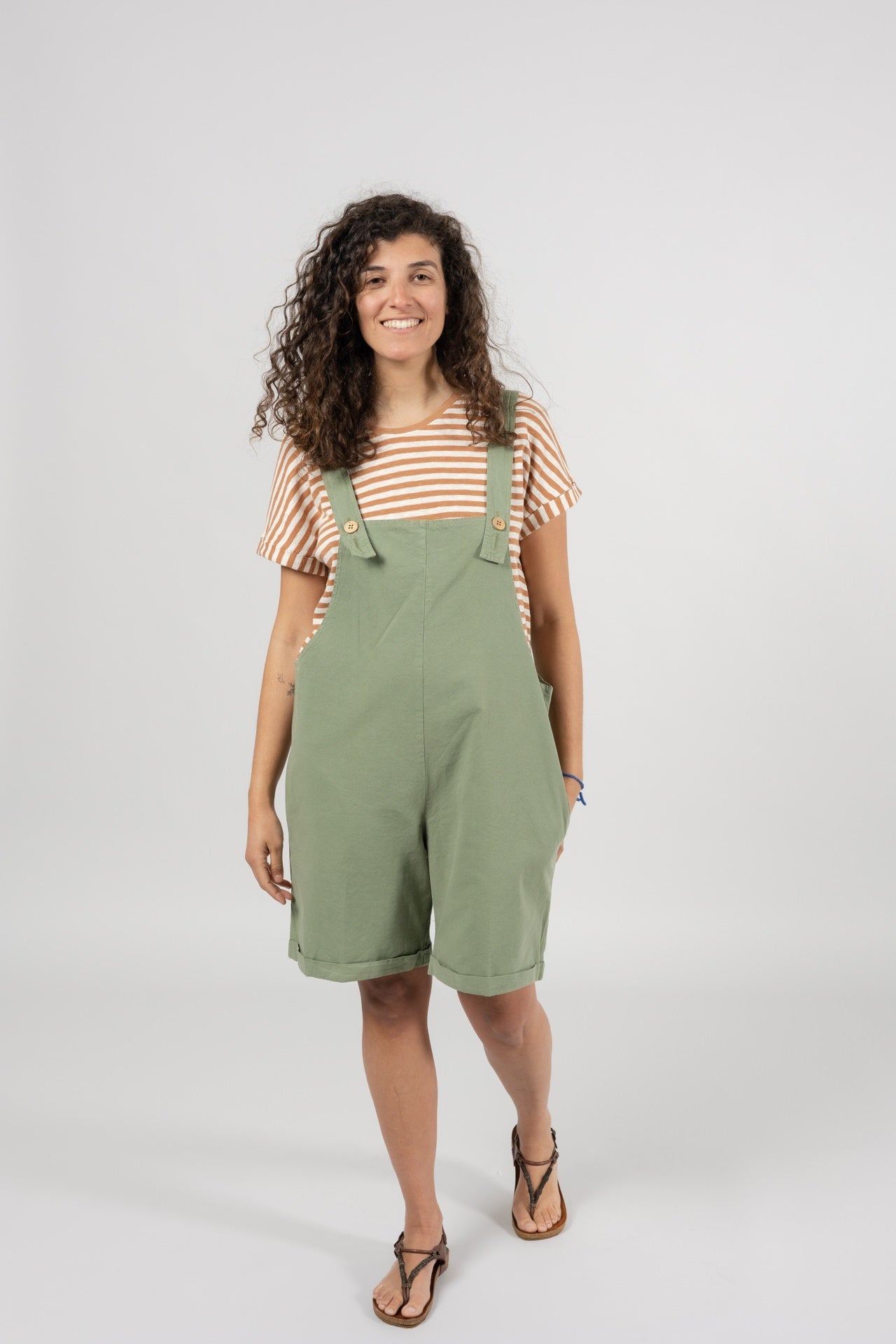 Salopette short femme en coton bio Nazare Vert