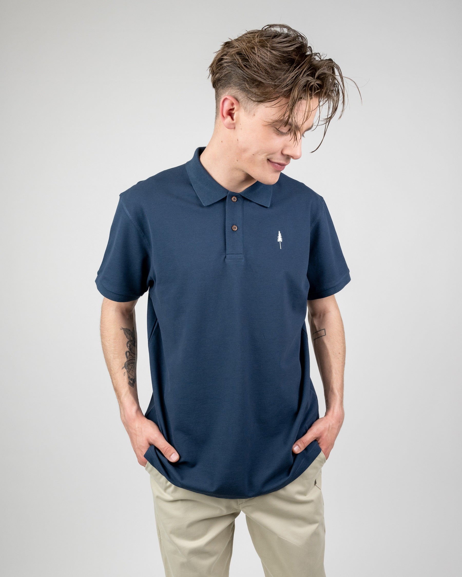 Herren-Poloshirt aus Bio-Baumwolle Treepolo Navy Nikin
