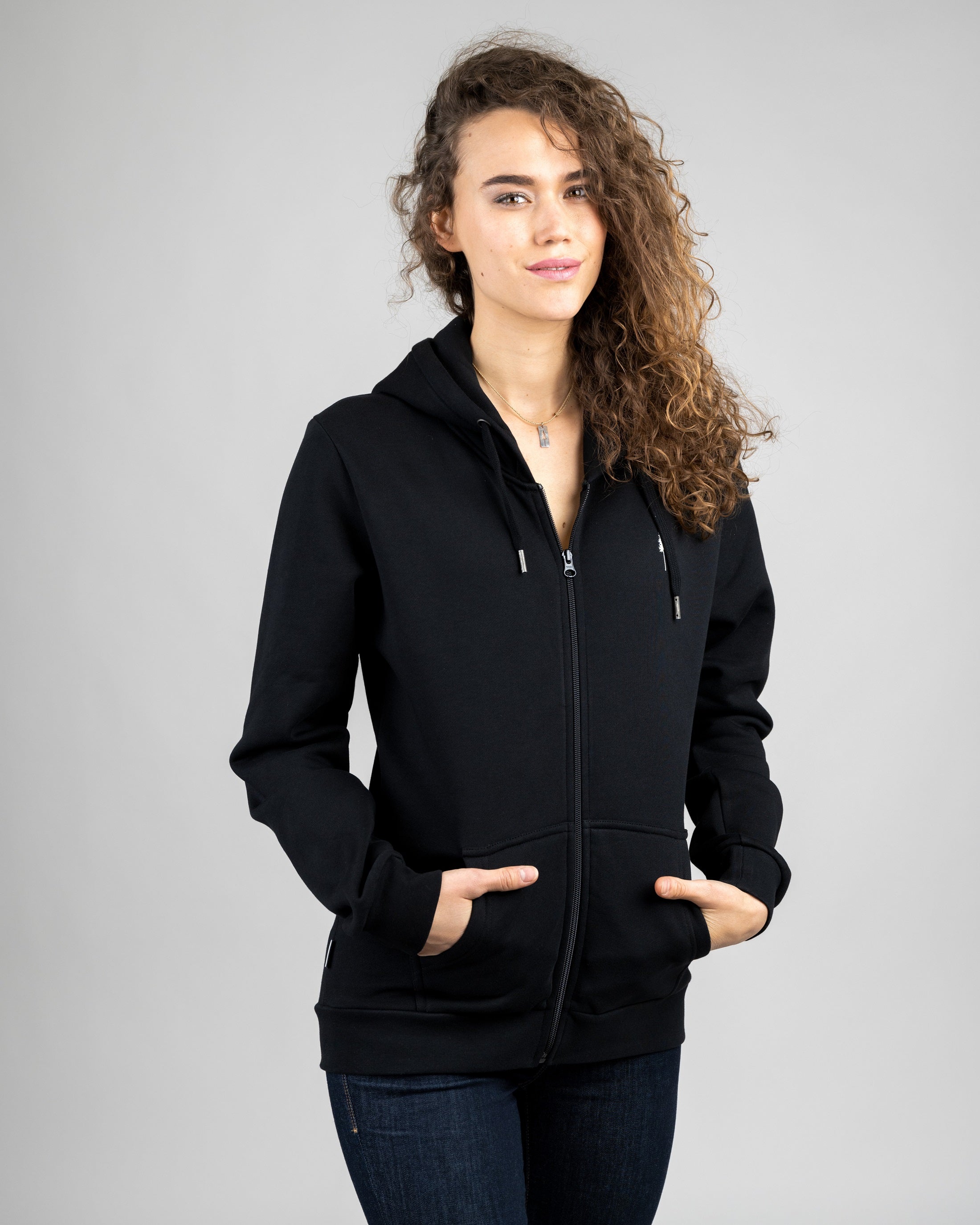 Women Organic cotton TreeHoodie Zip Black